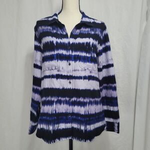 Rock + Republic blue, purple, white long sleeve button down collared shirt, sz L